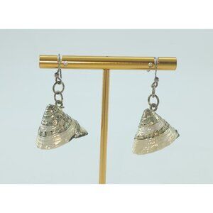 Artisan Real Conch Shell with Silver Accents Dangle Earrings 925 Sterling Beachy